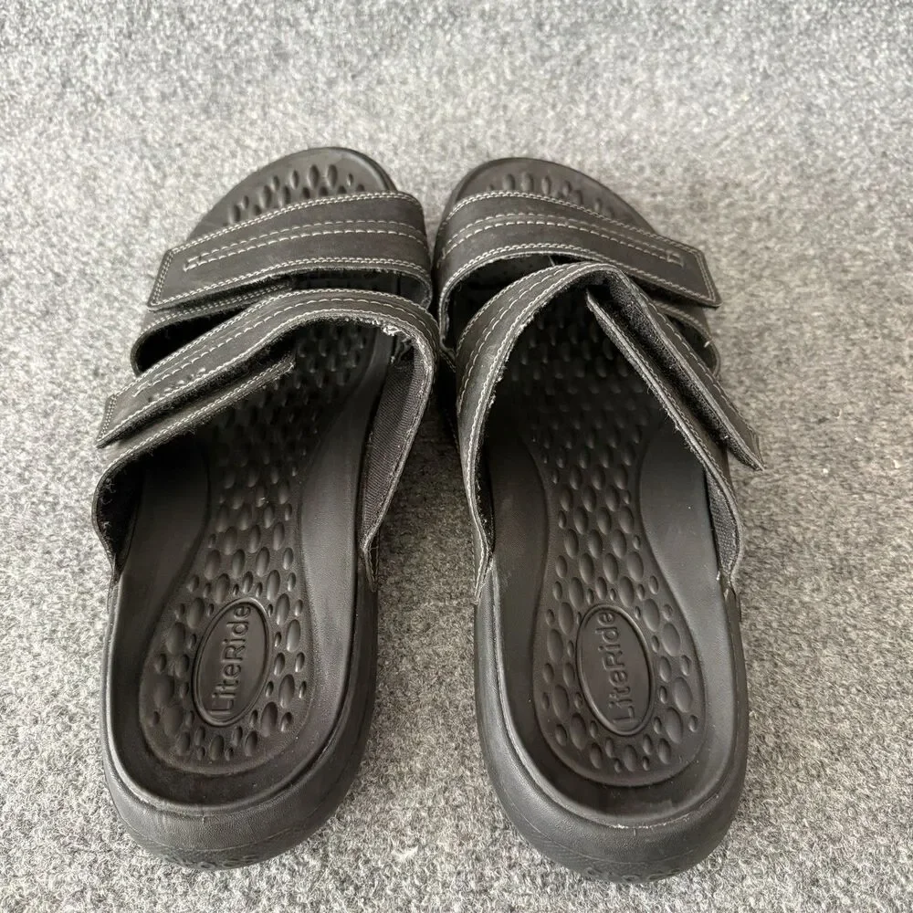 Crocs Men's Yukon Vista II LiteRide Double Strap Leather Slide Sandals Black 12